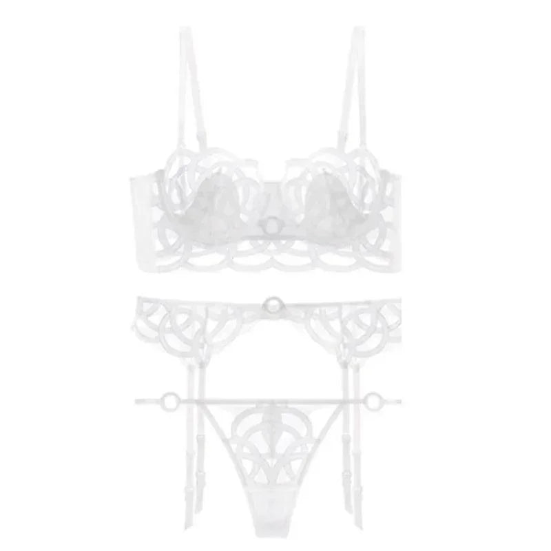 3-częściowy komplet bielizny z prześwitującymi wstawkami