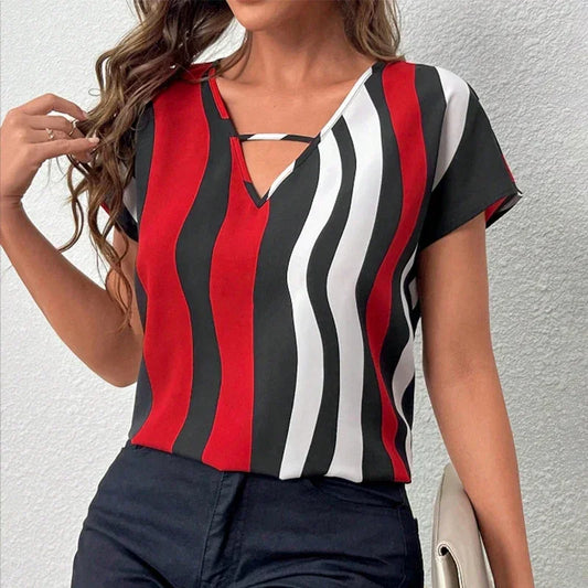 Damska bluzka w trzykolorowe pasy