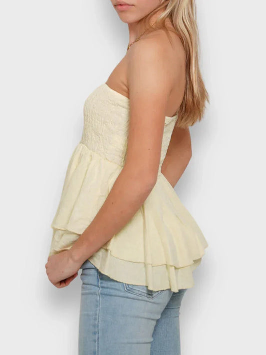 Damski top bez ramiączek z falbaną