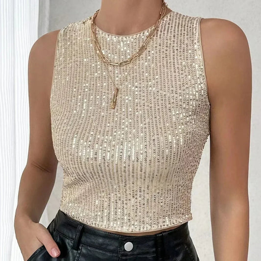 Damski top bez rękawów z cekinami