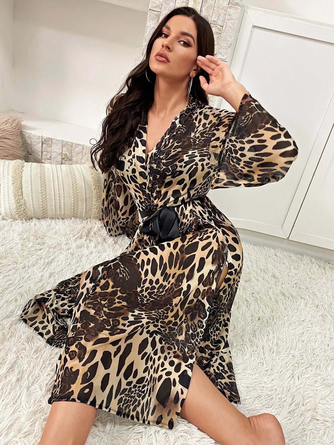 Długi szlafrok damski w panterkę