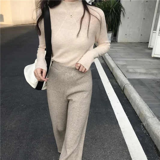 Dzianinowe spodnie z wysokim stanem