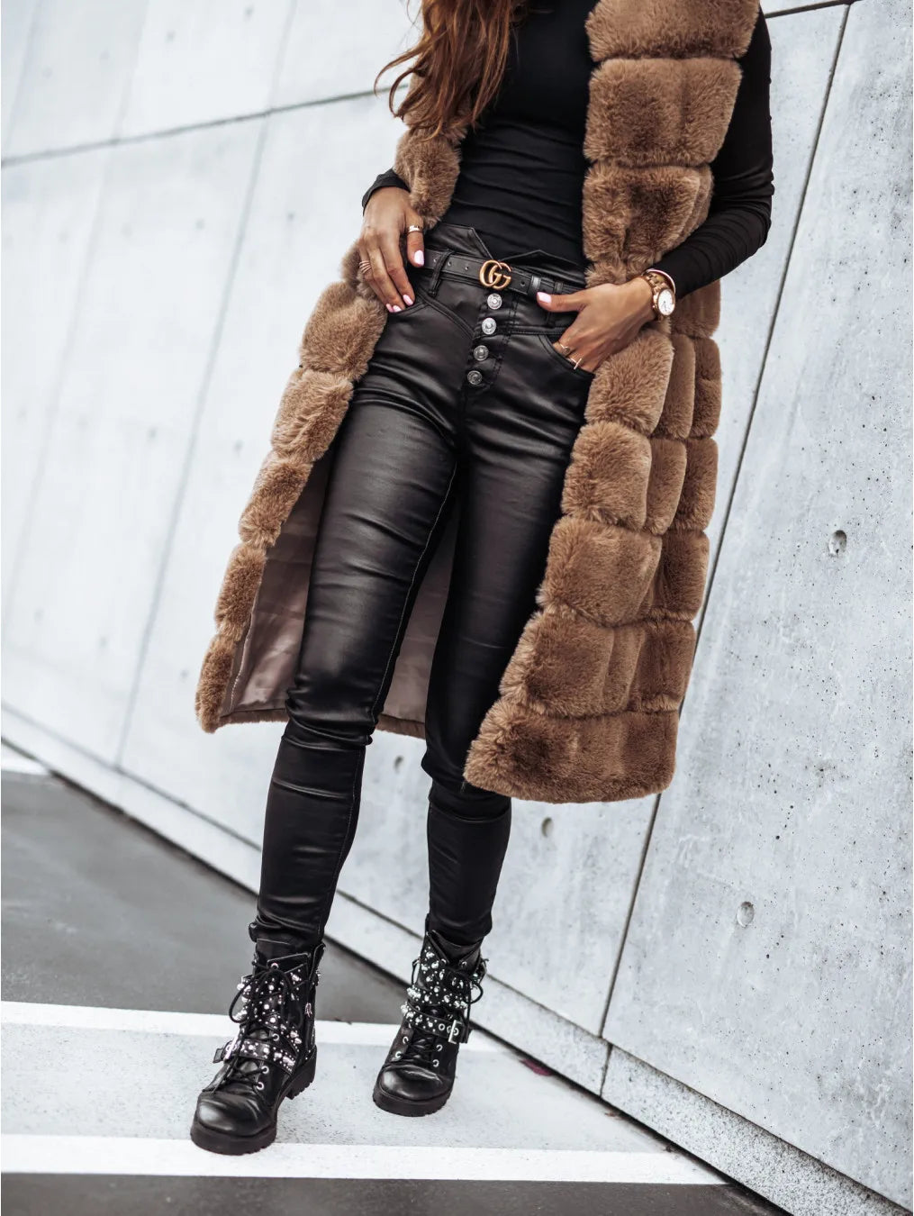 Futerkowa długa kamizelka damska