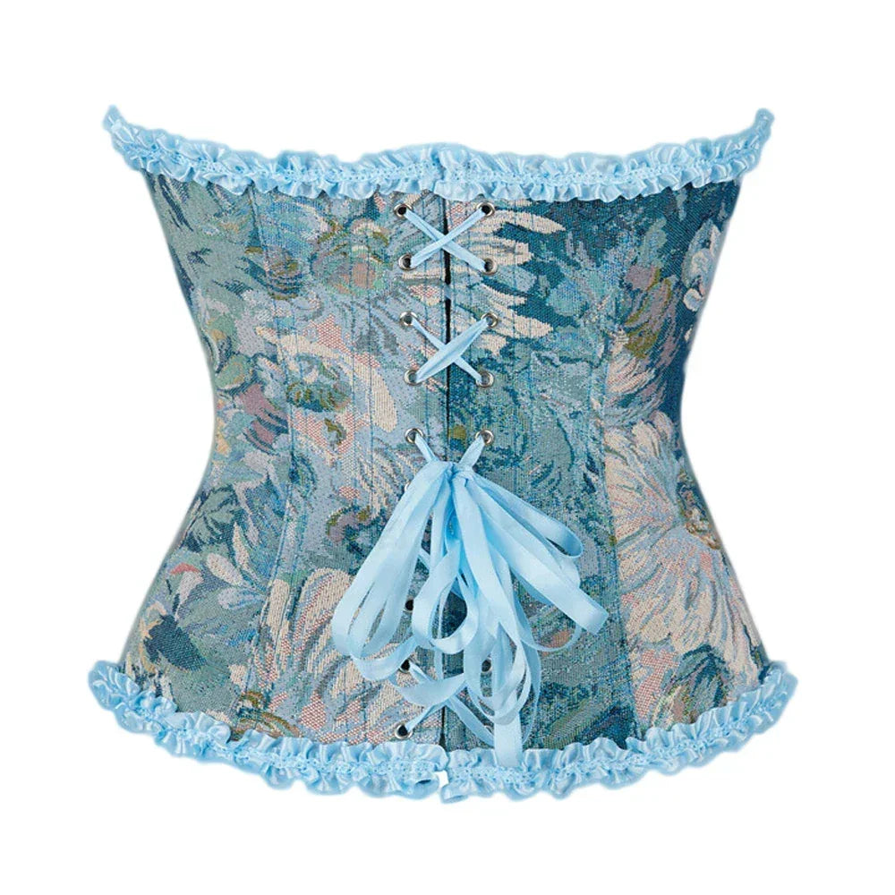 Gorset w kwiaty ze wstążką