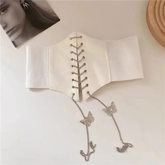 Gorset wiązany na łańcuch z motylkami