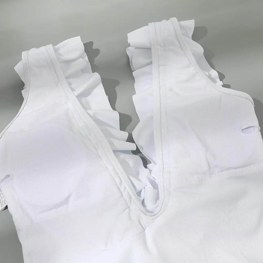 Jednoczęściowy kostium kąpielowy z falbaną