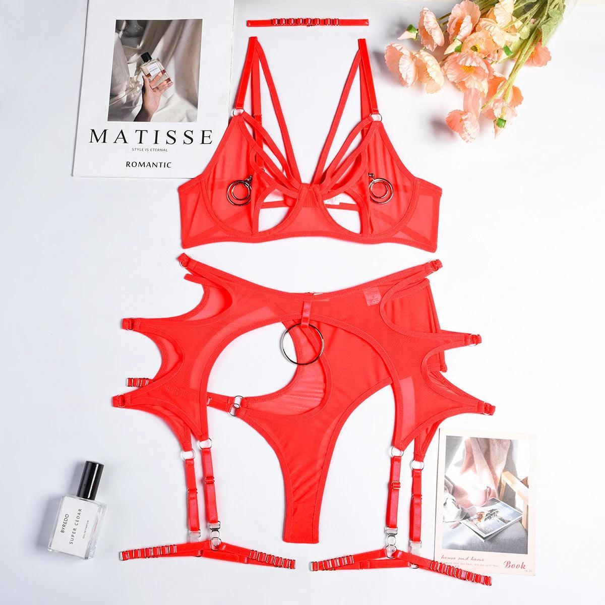 Komplet bielizny nocnej z prześwitującego materiału