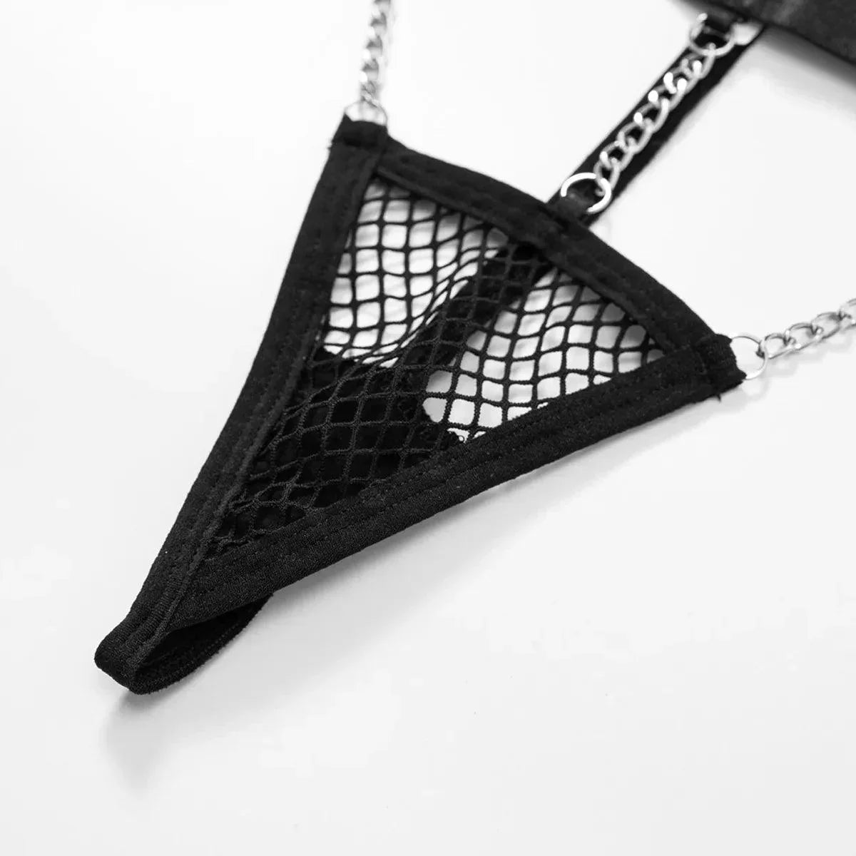 Komplet bielizny z siatką i łańcuszkami