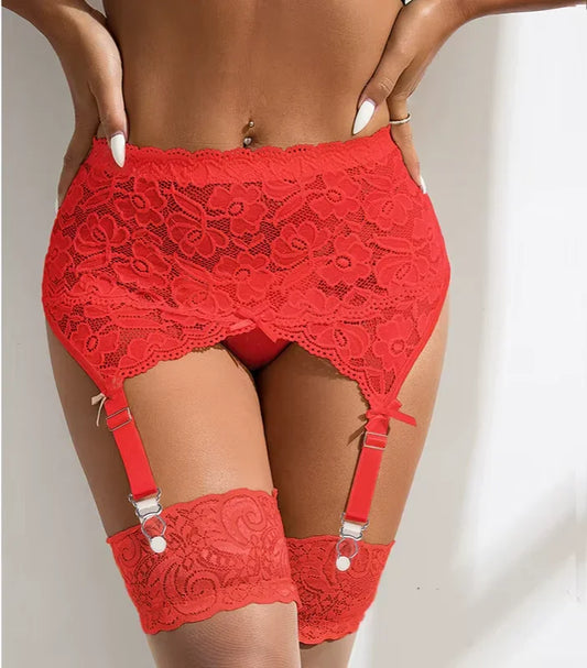 Koronkowy pas do pończoch z wysokim stanem