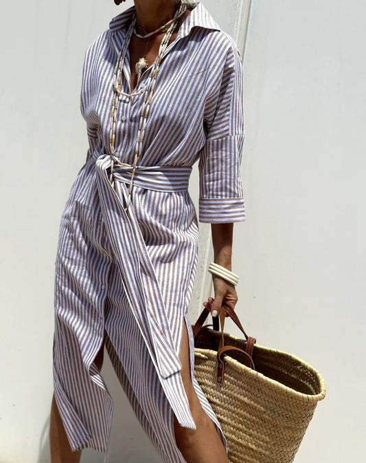 Koszulowa sukienka midi z rozcięciami