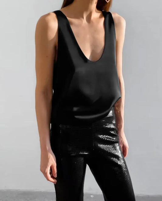 Luźny satynowy top damski