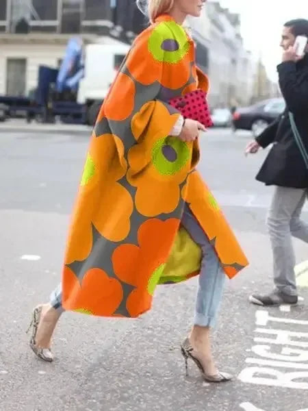 Płaszcz damski oversize w kwiatowy wzór