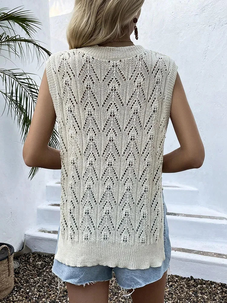 Pleciony top damski z dekoltem w serek