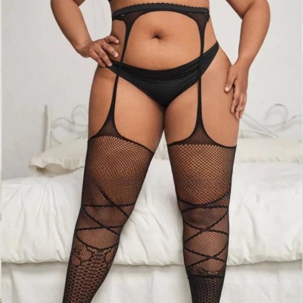 Pończochy plus size z pasem