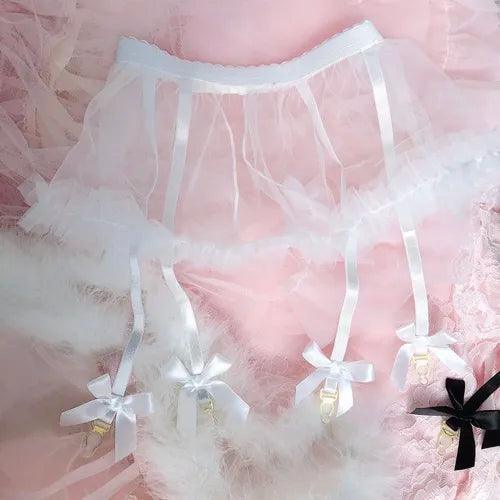 Siateczkowy pas do pończoch z kokardkami