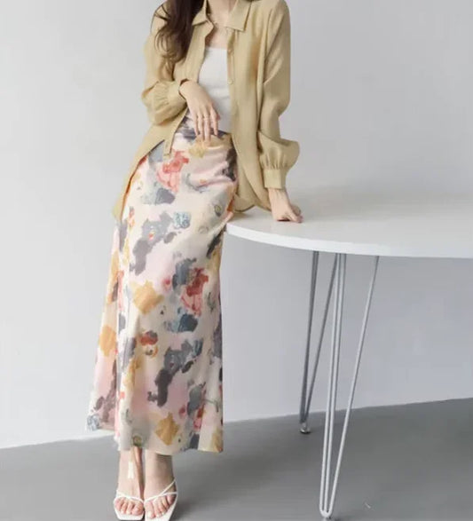 Spódnica satynowa maxi we wzory