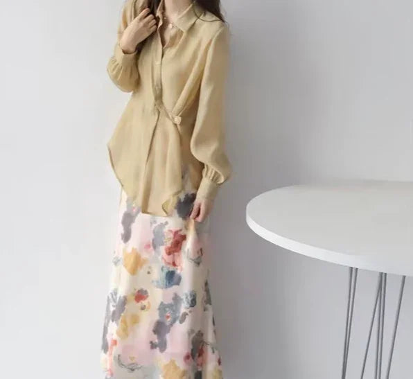 Spódnica satynowa maxi we wzory