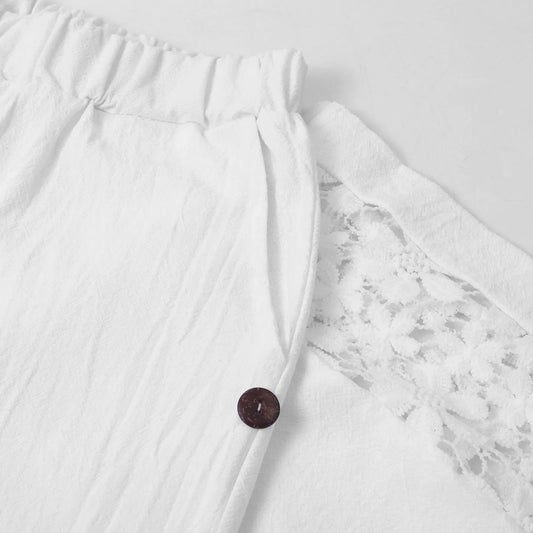 Spodnie damskie z szerokimi nogawkami i koronką