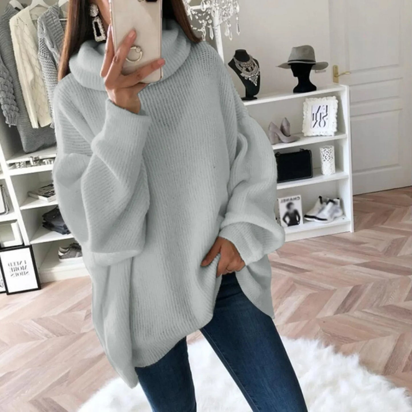 Sweter damski oversize z golfem - Zolaro.pl