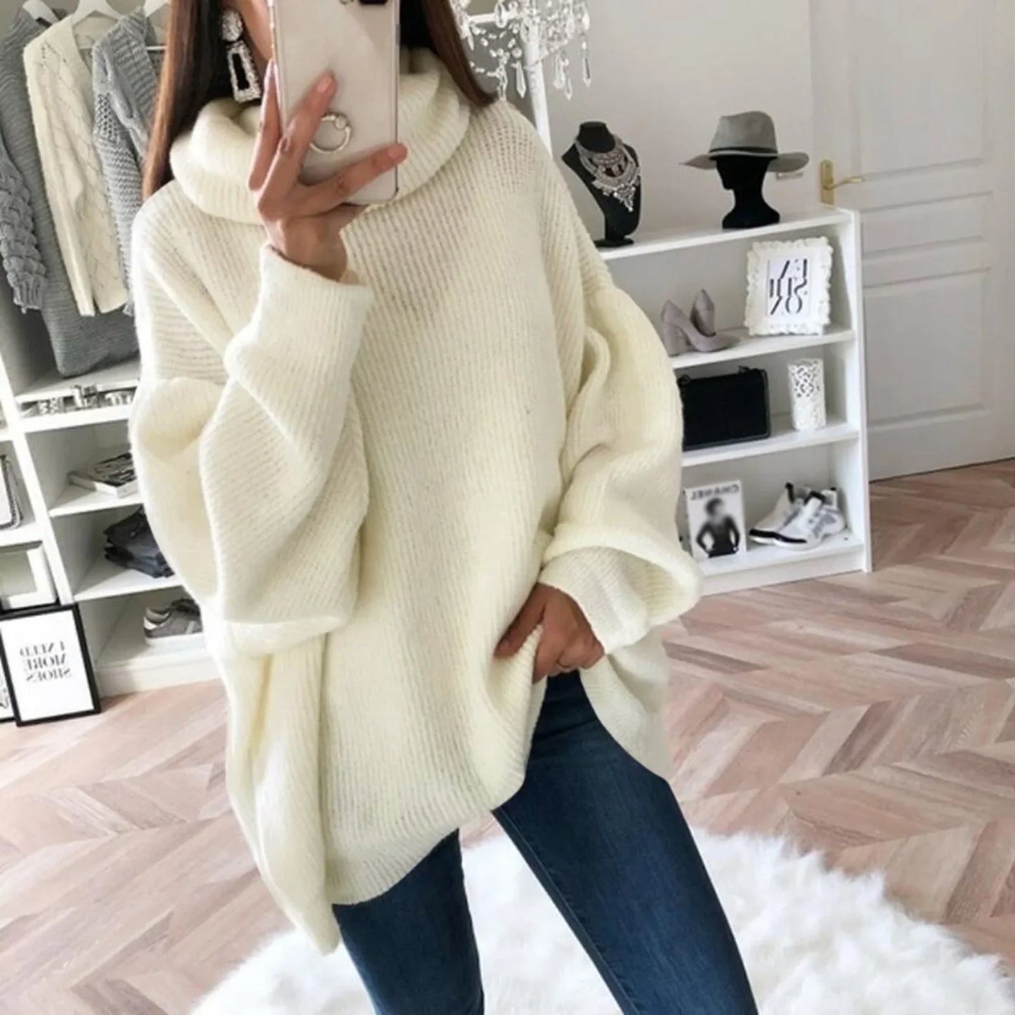 Sweter damski oversize z golfem - Zolaro.pl