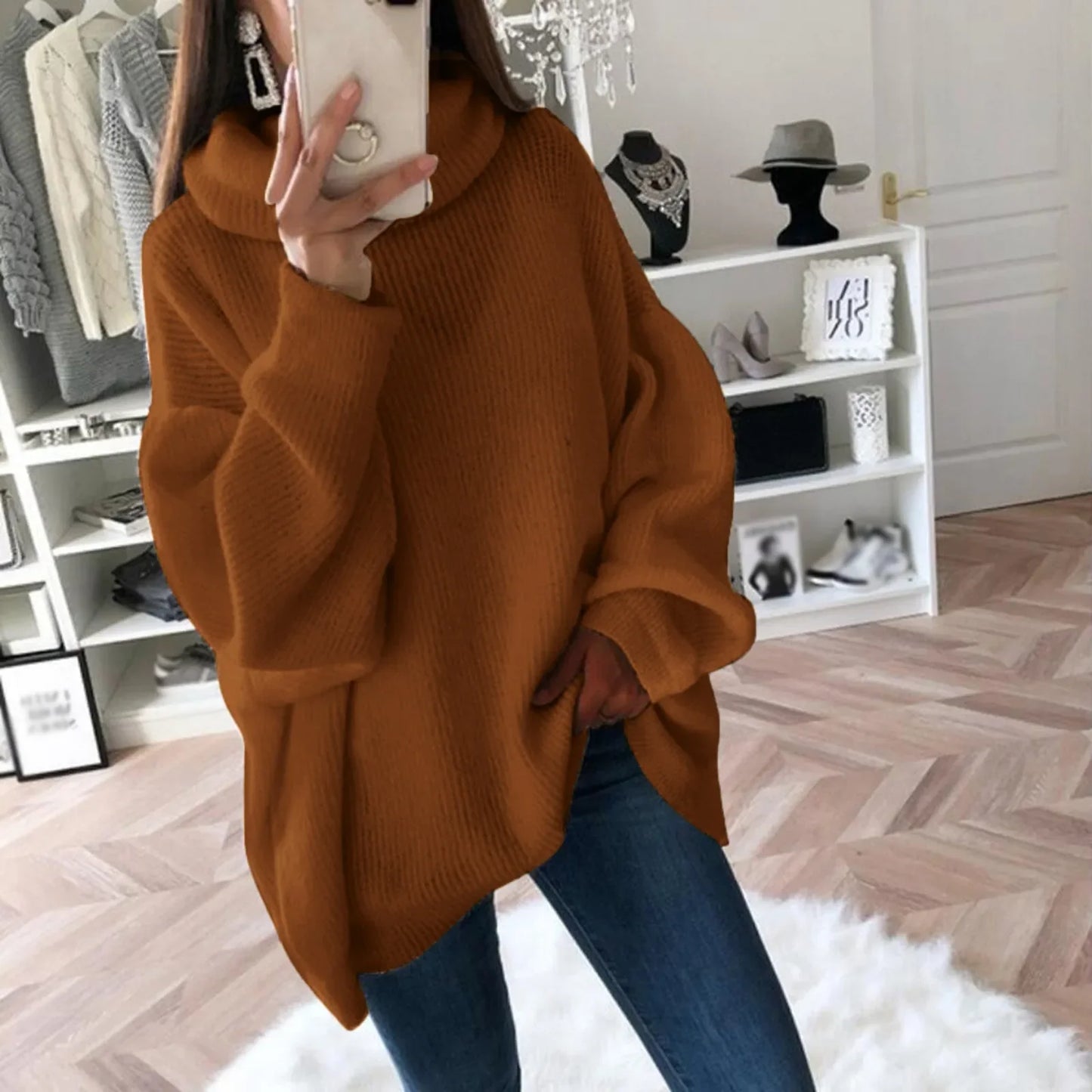 Sweter damski oversize z golfem - Zolaro.pl