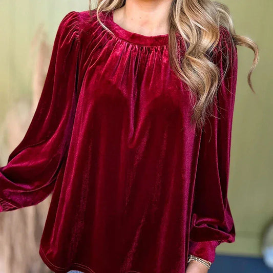 Welurowa damska bluzka z długim rękawem