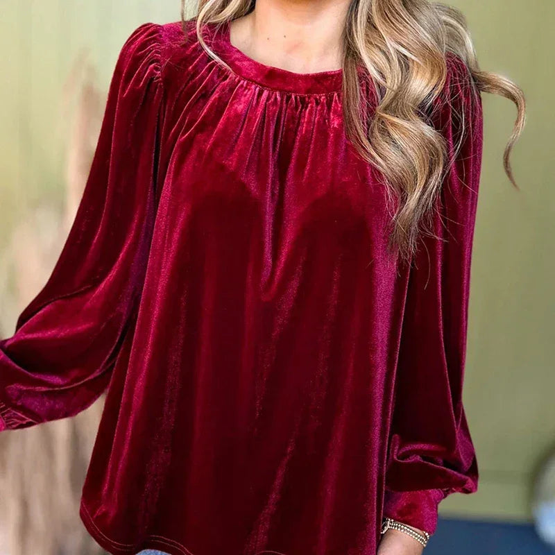 Welurowa damska bluzka z długim rękawem