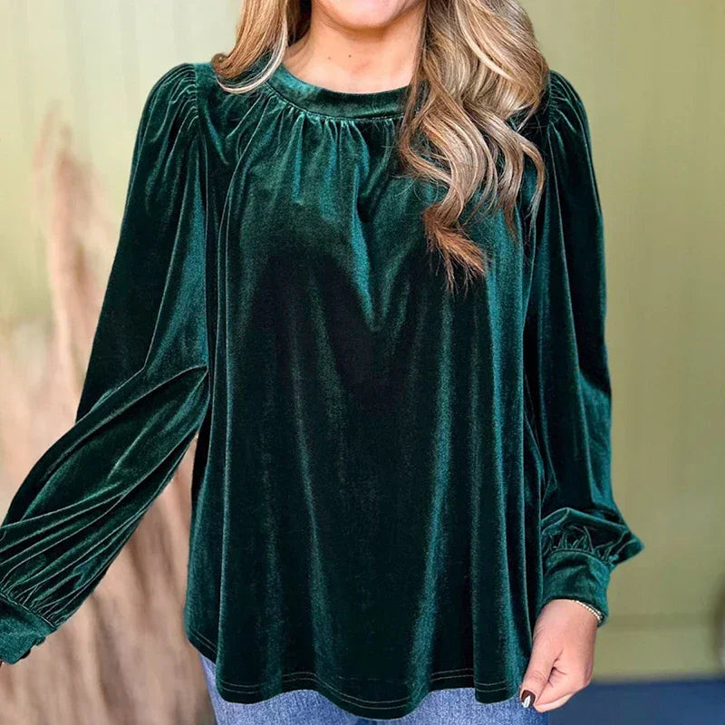 Welurowa damska bluzka z długim rękawem