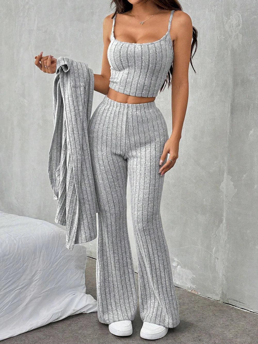 3-częściowy damski zestaw w prążki