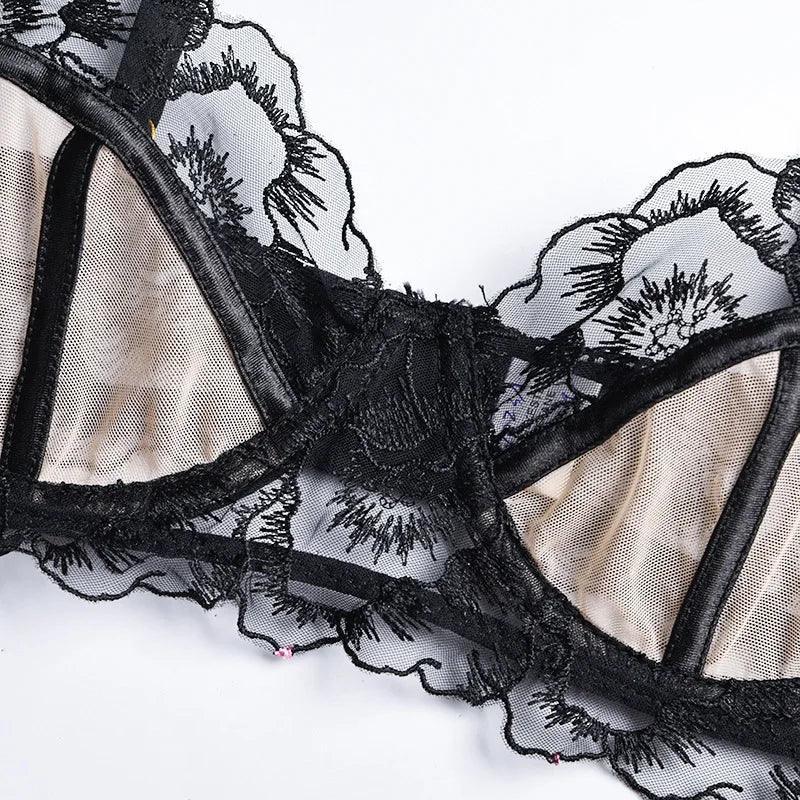 3-częściowy elegancki komplet bielizny z koronką