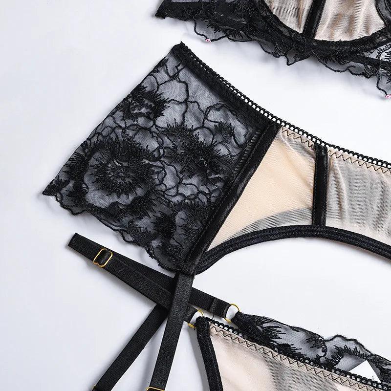 3-częściowy elegancki komplet bielizny z koronką