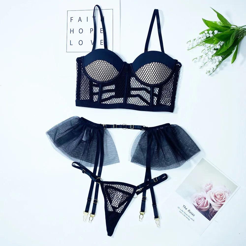 3-częściowy komplet bielizny bralette z falbanką - Zolaro.pl