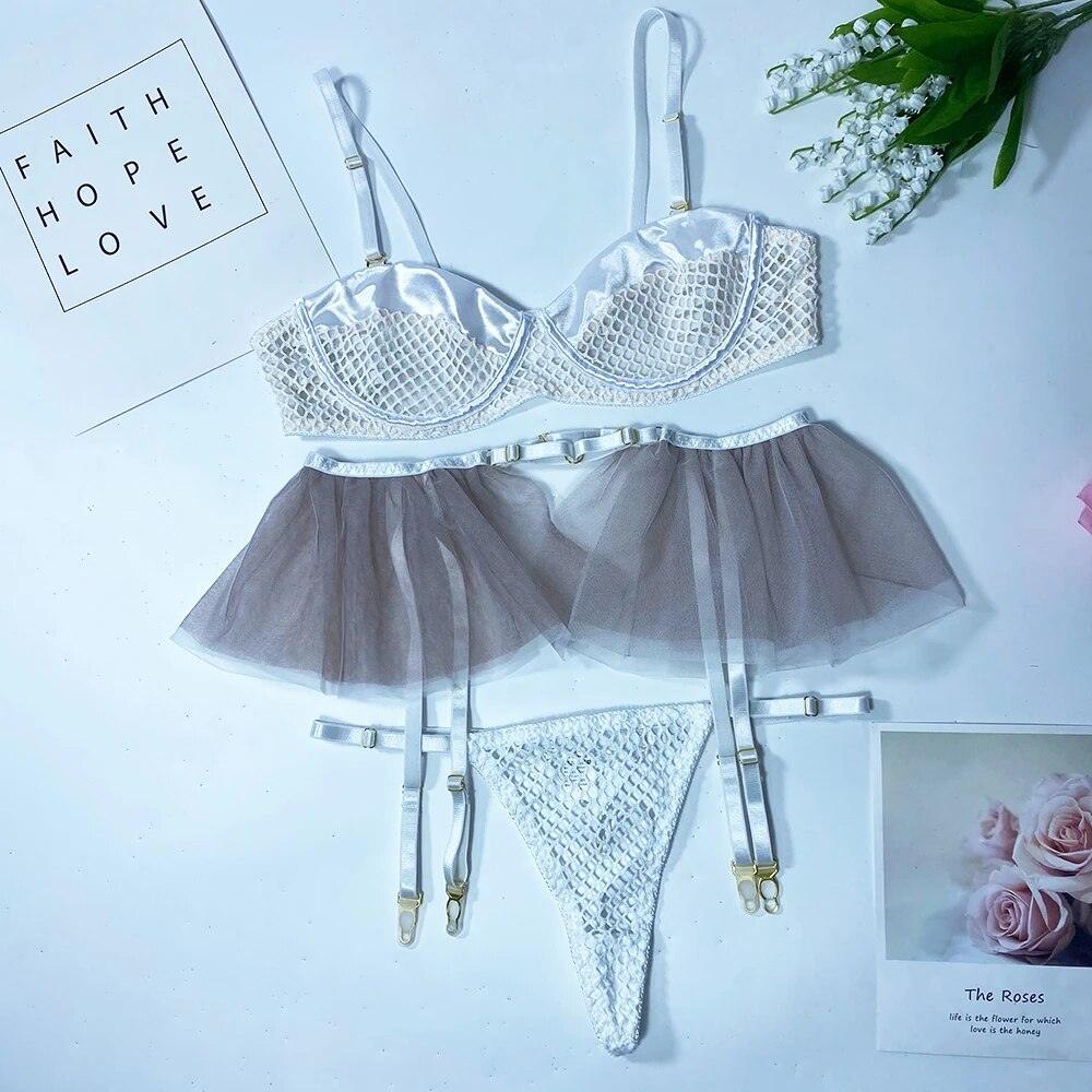 3-częściowy komplet bielizny bralette z falbanką - Zolaro.pl