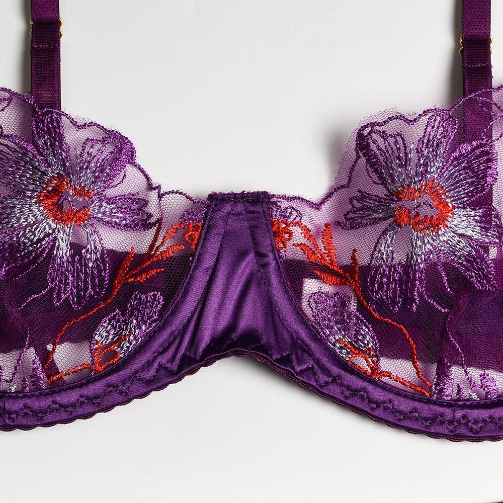 3-częściowy komplet bielizny koronkowej z kwiatowym haftem