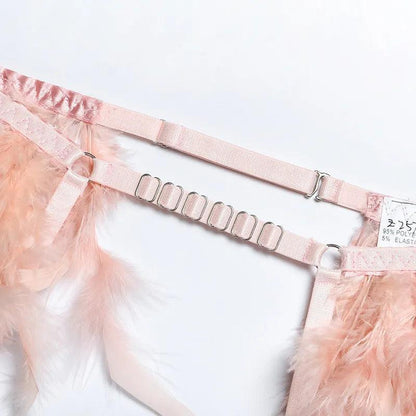 3-częściowy komplet bielizny koronkowej z ozdobnymi piórkami