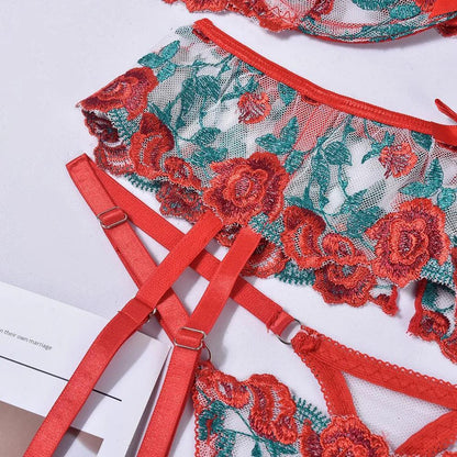 3-częściowy zestaw bielizny koronkowej w róże