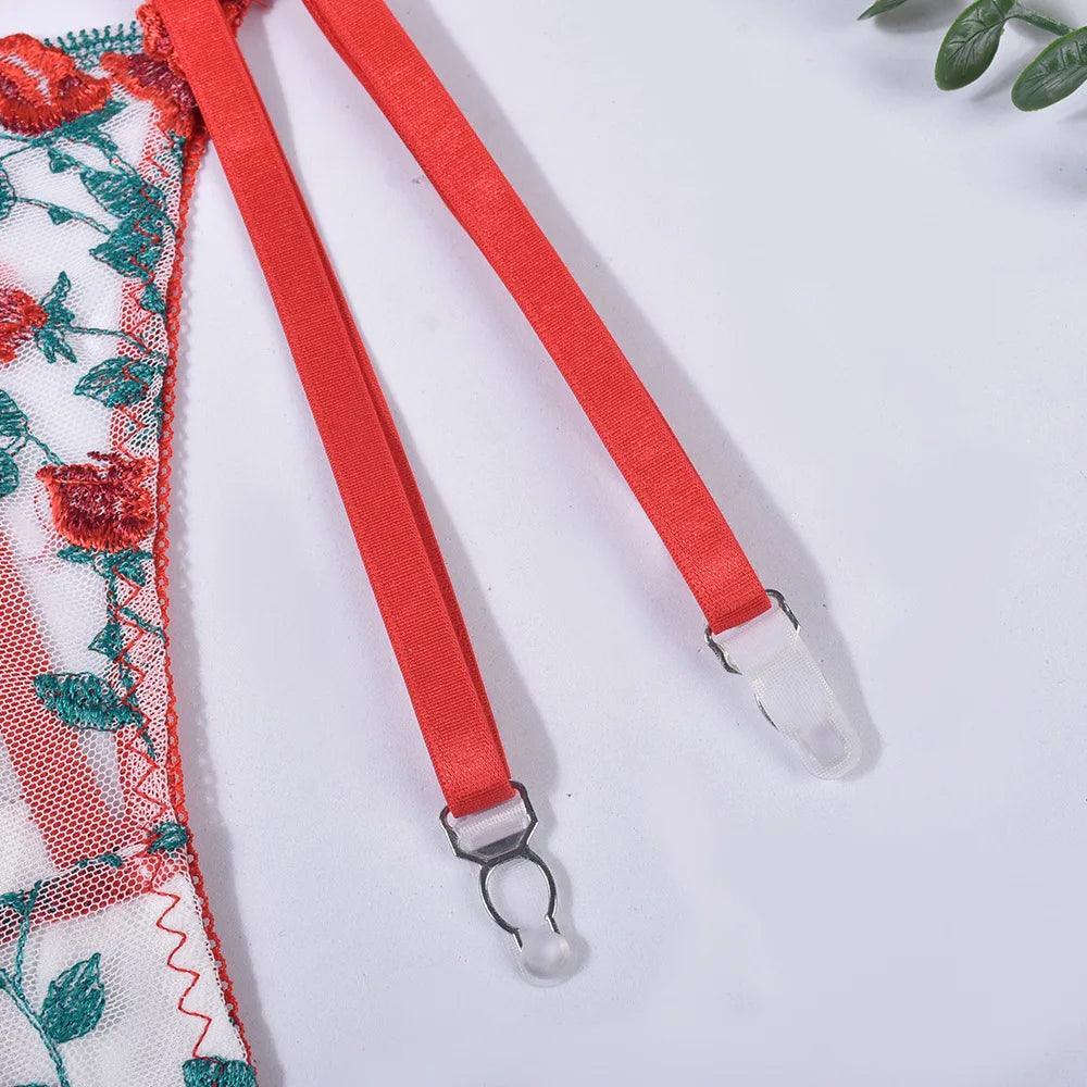 3-częściowy zestaw bielizny koronkowej w róże