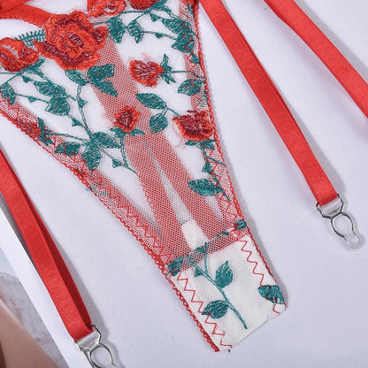 3-częściowy zestaw bielizny koronkowej w róże