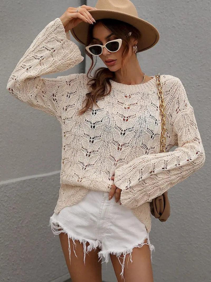 Ażurowa bluzka damska z długim rękawem