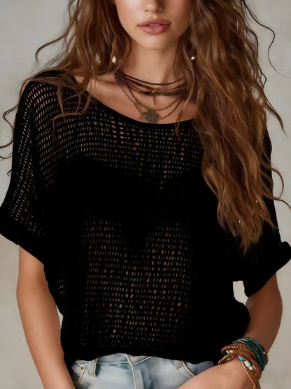 Ażurowa bluzka damska z krótkim rękawem