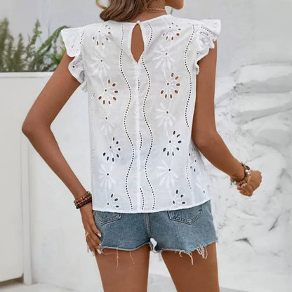 Biały top damski z ozdobnymi ramiączkami