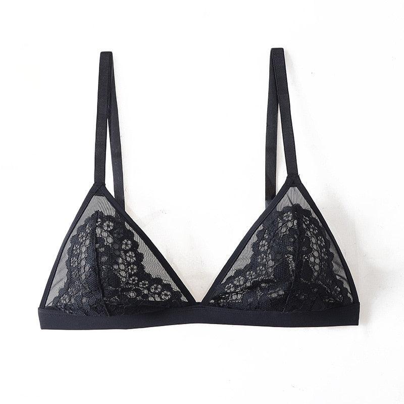 Biustonosz koronkowy z trójkątnymi miseczkami