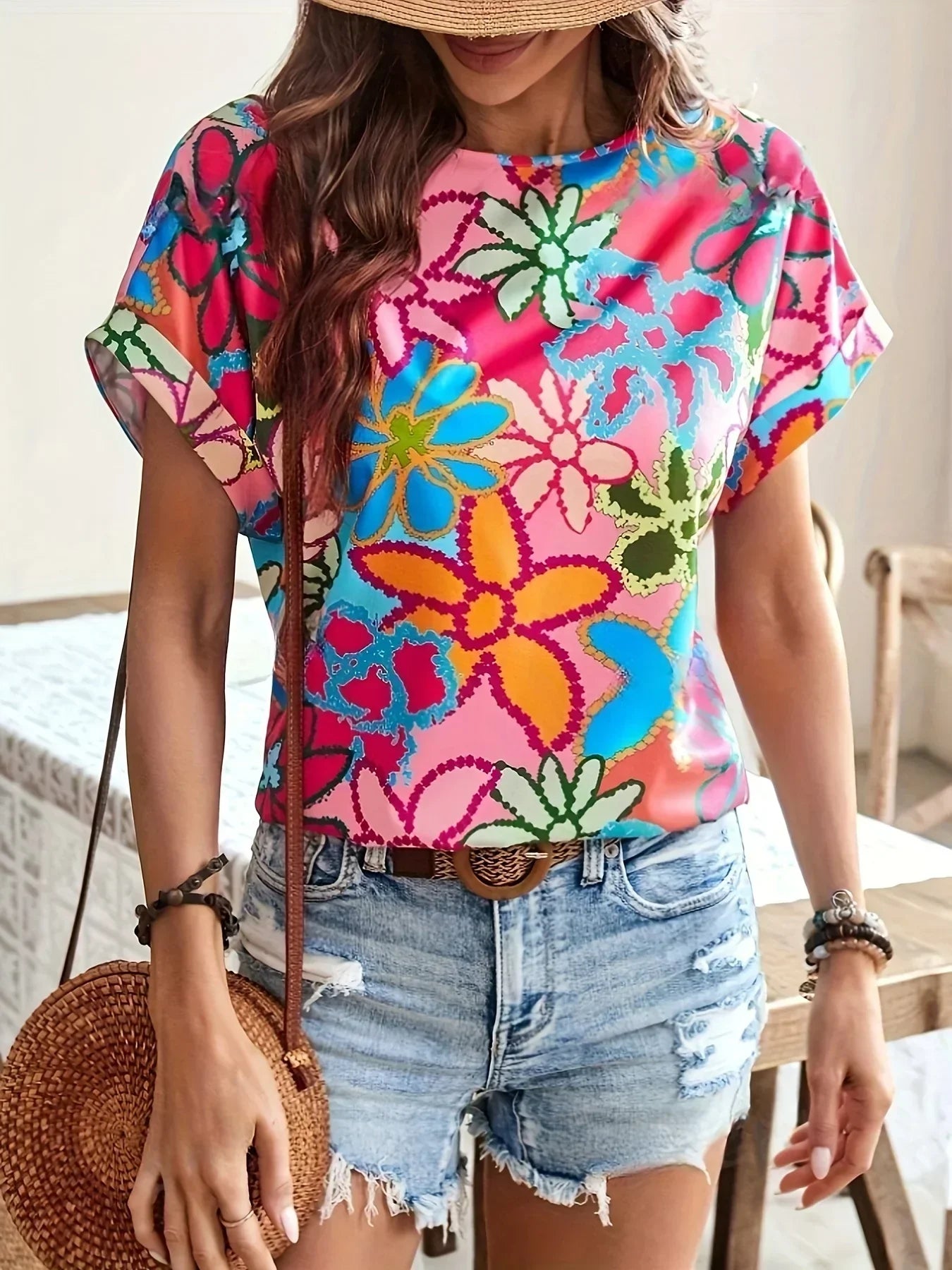 Bluzka damska w kolorowe kwiaty