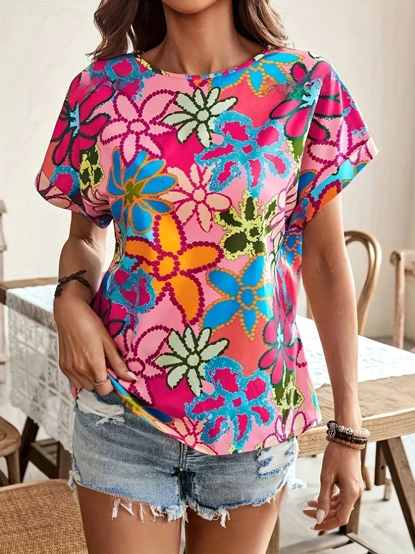 Bluzka damska w kolorowe kwiaty