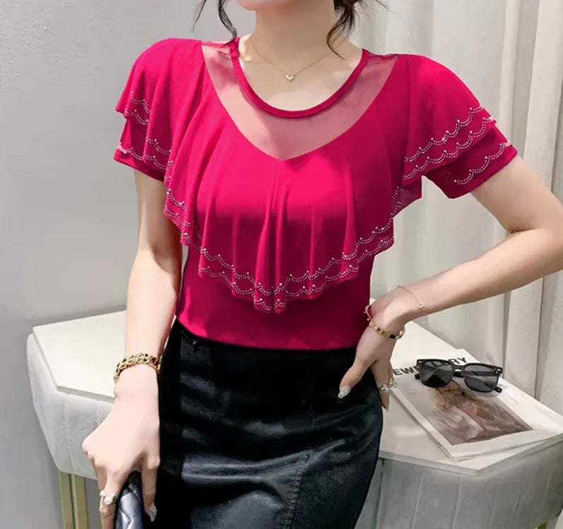 Bluzka damska z ozdobnym dekoltem