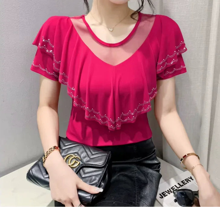 Bluzka damska z ozdobnym dekoltem