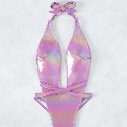 Błyszczący jednoczęściowy strój kąpielowy