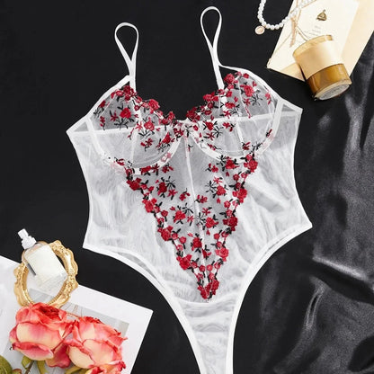 Body transparentne z haftem w kwiaty