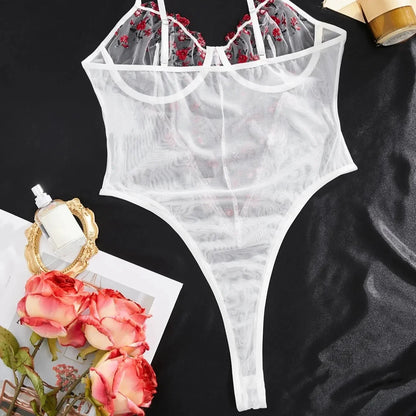 Body transparentne z haftem w kwiaty