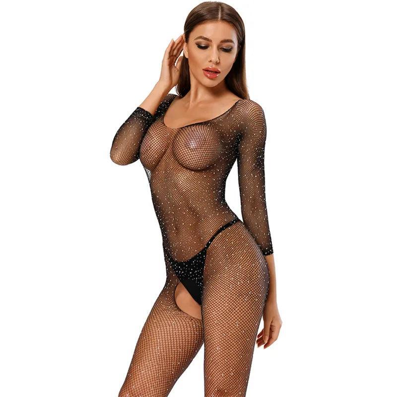 Bodystocking z cyrkoniami z wycięciem